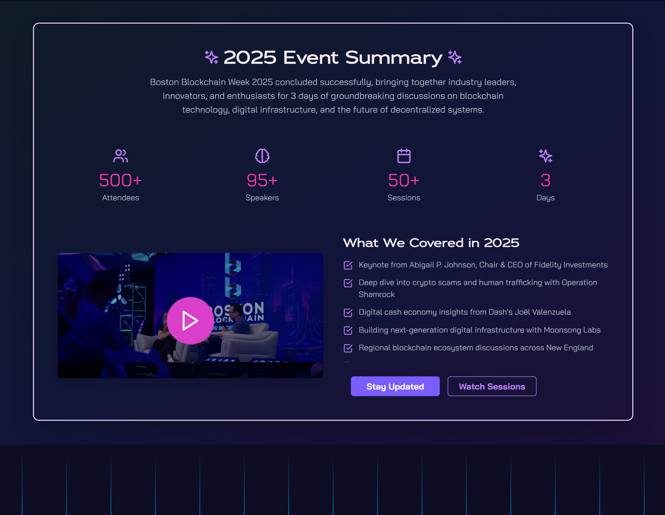 screenshot of boston blockchain week event summary page